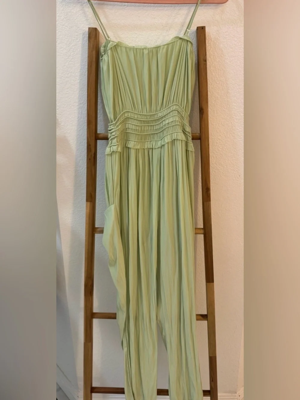 Ramy Brook “Ivy” Sage Green Sleeveless Smocked-Waist Jumpsuit (XS)